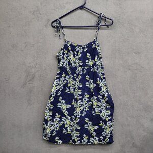 Old Navy Blue Floral Mini Dress Women's Size Medium‎ Boho Babydoll Pockets Beach